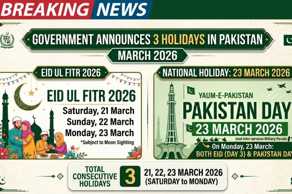 Government Announce 3 Holidays in Pakistan March 2026