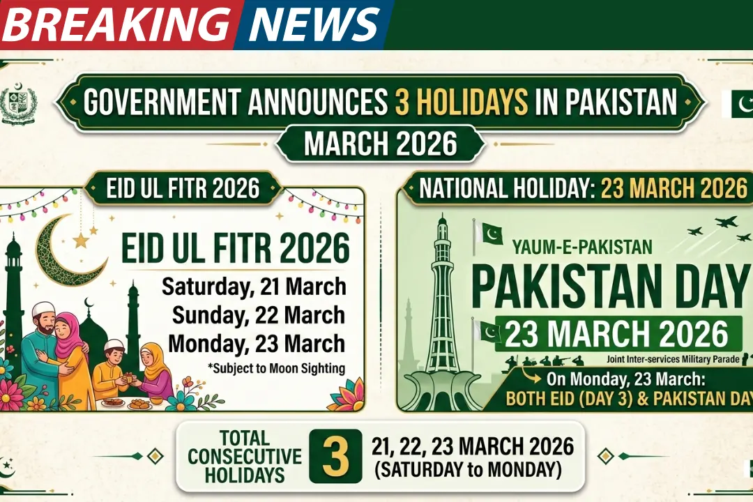 Government Announce 3 Holidays in Pakistan March 2026