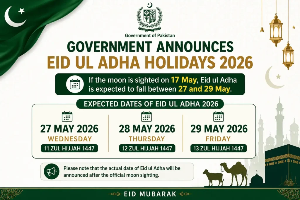 Government announce official Eid-ul- Azha Holidays 2026